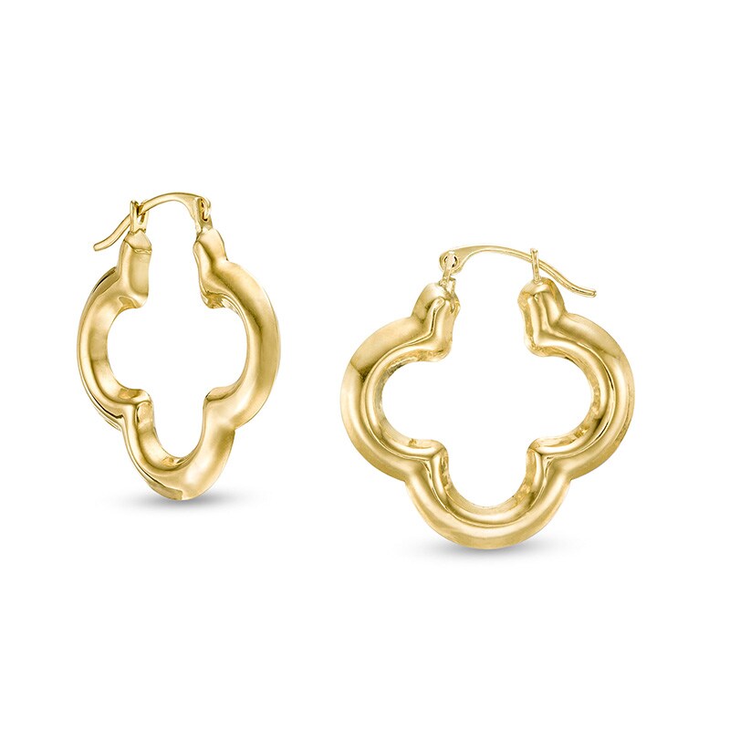 Main Image 1 of Previously Owned - 22.0mm Four Leaf Clover Hoop Earrings in 14K Gold
