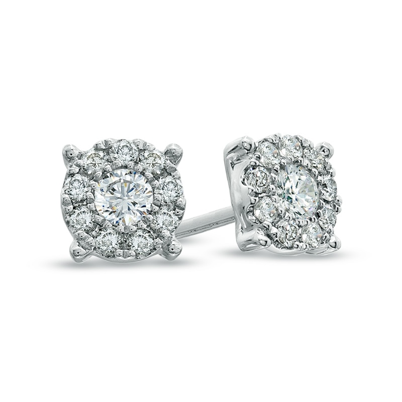 Previously Owned - 1/2 CT. T.W. Diamond Frame Stud Earrings in 14K White Gold