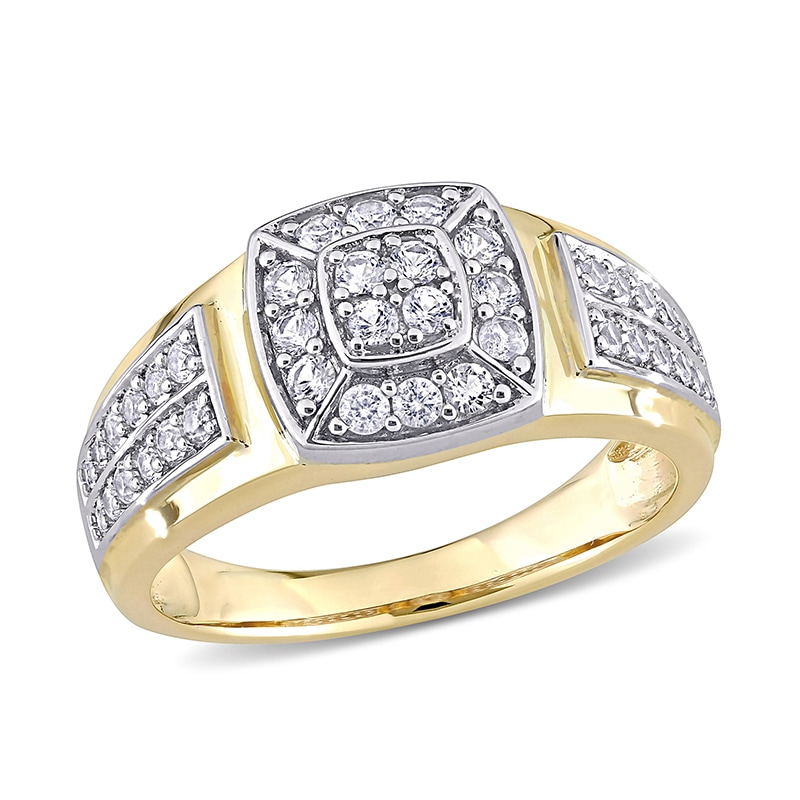 Main Image 1 of Previously Owned - Quad Lab-Created White Sapphire Cushion Frame Double Row Stepped Edge Ring in 10K Gold