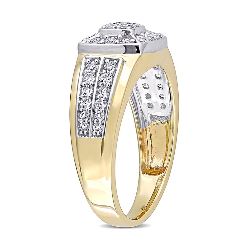 Main Image 3 of Previously Owned - Quad Lab-Created White Sapphire Cushion Frame Double Row Stepped Edge Ring in 10K Gold