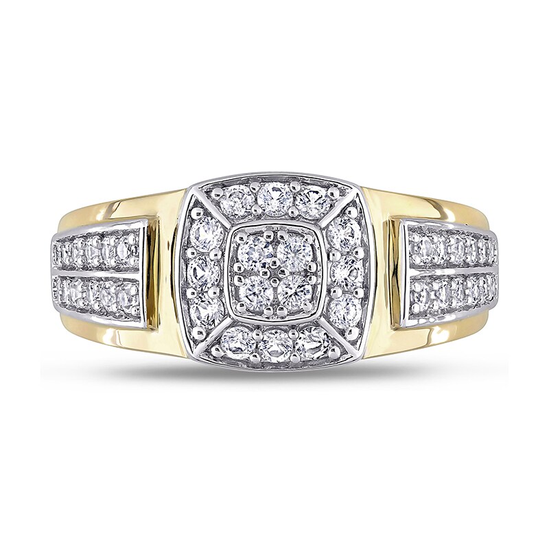 Main Image 4 of Previously Owned - Quad Lab-Created White Sapphire Cushion Frame Double Row Stepped Edge Ring in 10K Gold