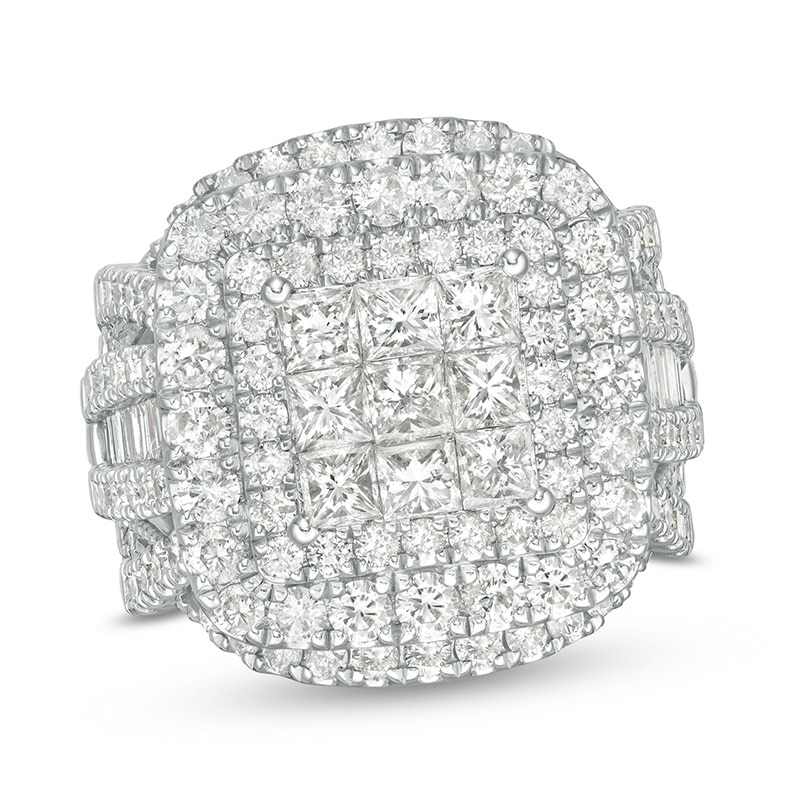 Main Image 1 of Previously Owned - 4 CT. T.W. Princess-Cut Composite Diamond Multi-Row Split Shank Engagement Ring in 10K White Gold