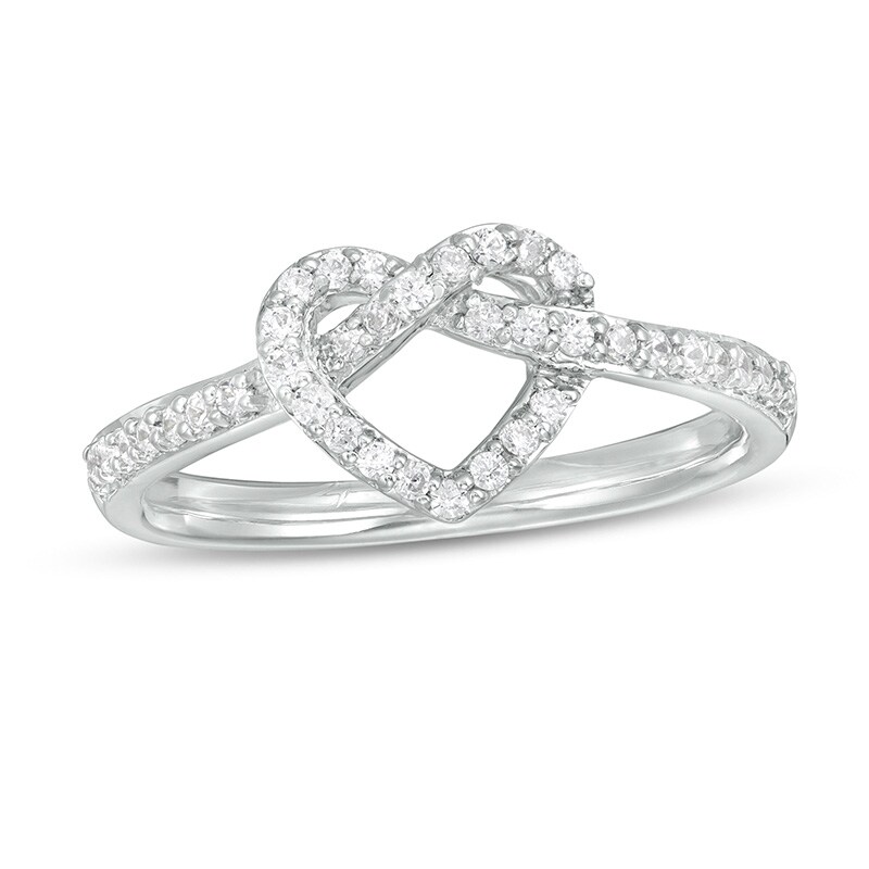 Previously Owned - 1/4 CT. T.W. Diamond Pretzel Love Knot Heart Ring in 10K White Gold
