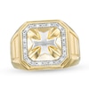Previously Owned - Men's 1/10 CT. T.W. Diamond Beaded Octagonal Cross Ribbed Shank Ring in 10K Two-Tone Gold