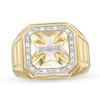 Thumbnail Image 0 of Previously Owned - Men's 1/10 CT. T.W. Diamond Beaded Octagonal Cross Ribbed Shank Ring in 10K Two-Tone Gold