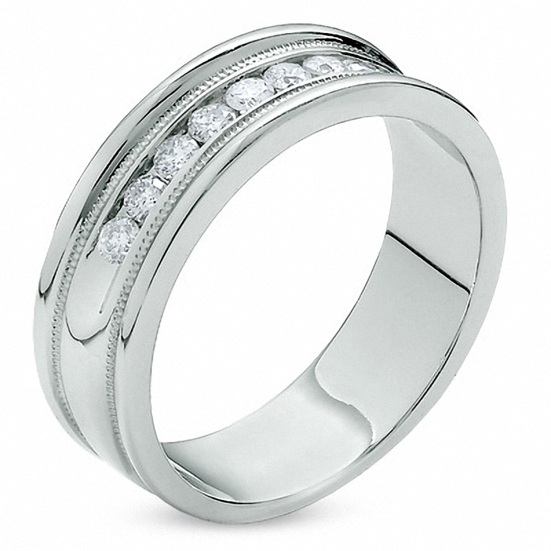Previously Owned - Men's 1/2 CT. T.W. Diamond Channel Milgrain Band in 14K White Gold
