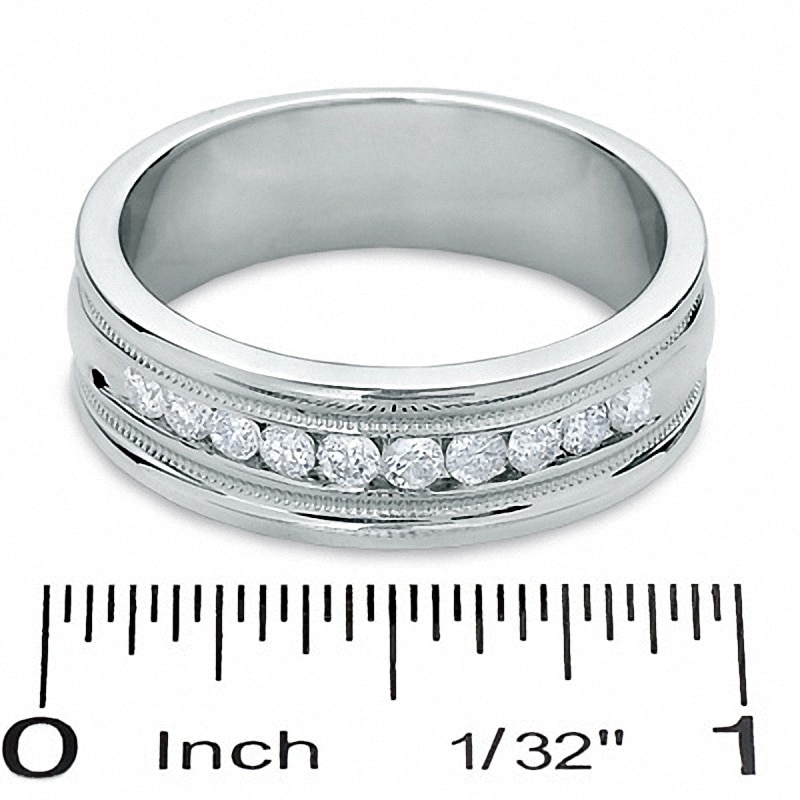 Previously Owned - Men's 1/2 CT. T.W. Diamond Channel Milgrain Band in 14K White Gold