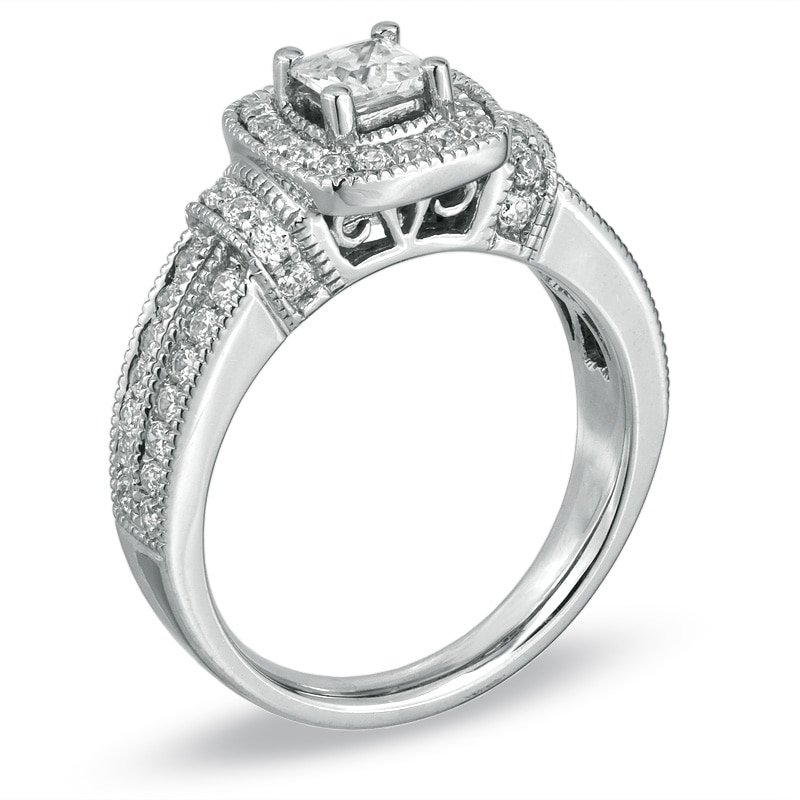 Previously Owned - 1 CT. T.W. Princess-Cut Diamond Frame Engagement Ring in 14K White Gold