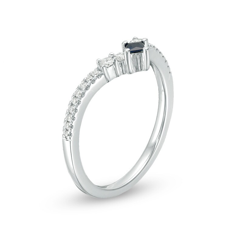 Main Image 2 of Previously Owned - Vera Wang Love Collection Princess-Cut Sapphire and 1/6 CT. T.W. Diamond Ring in Sterling Silver
