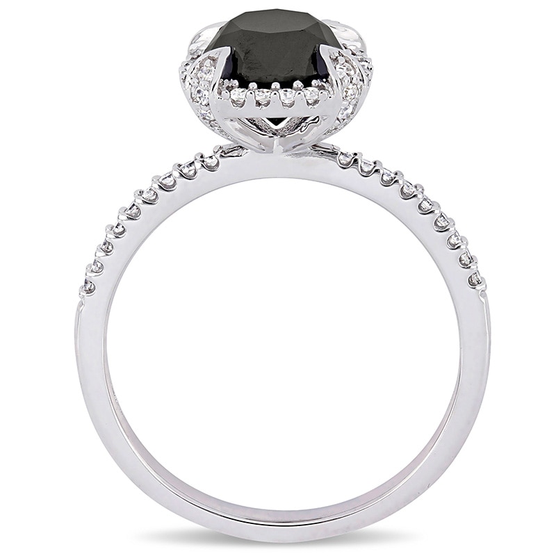 Main Image 3 of Previously Owned - 2 CT. T.W. Enhanced Black and White Diamond Frame Engagement Ring in 10K White Gold