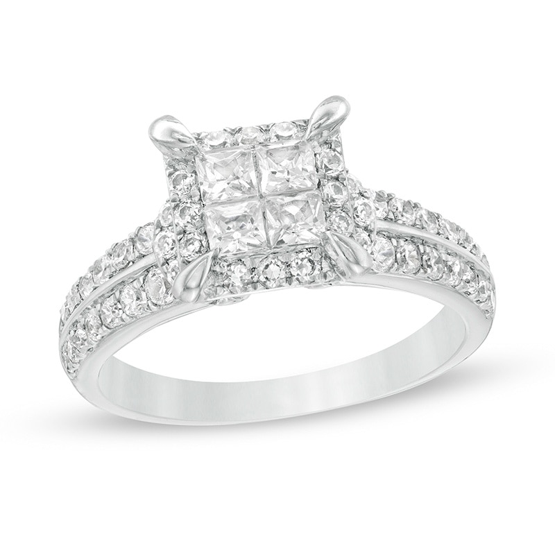 Previously Owned - 1 CT. T.W. Quad Princess-Cut Diamond Frame Engagement Ring in 10K White Gold
