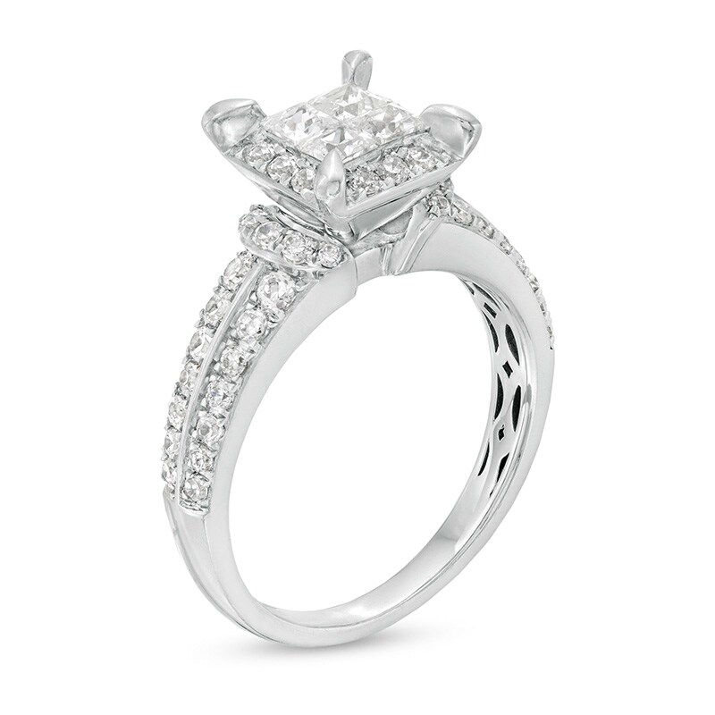 Previously Owned - 1 CT. T.W. Quad Princess-Cut Diamond Frame Engagement Ring in 10K White Gold