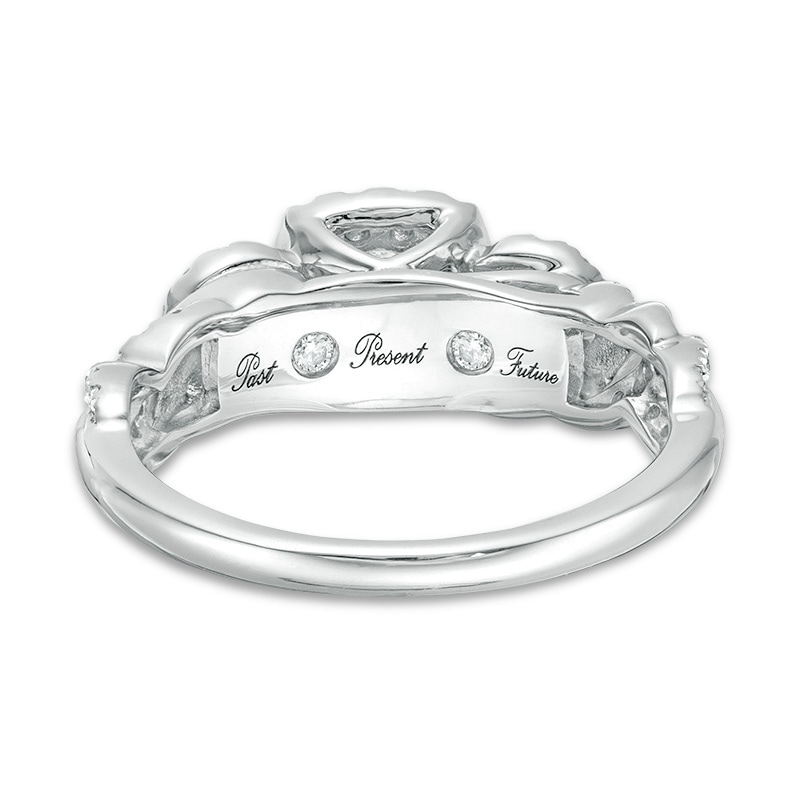 Main Image 3 of Previously Owned - 1 CT. T.W. Diamond Past Present Future® Frame Wrapped Shank Engagement Ring in 14K Two-Tone Gold
