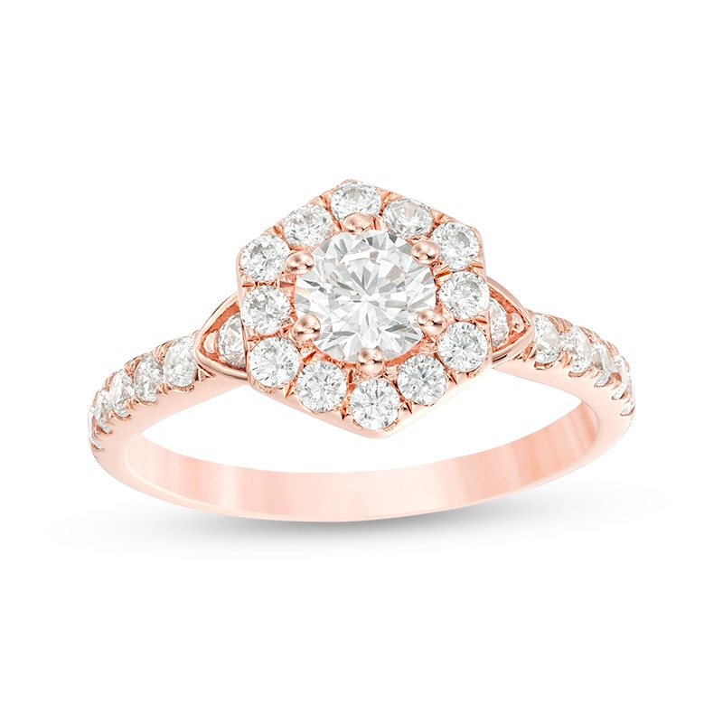 Main Image 1 of Previously Owned - 1 CT. T.W. Diamond Hexagon Frame Engagement Ring in 14K Rose Gold