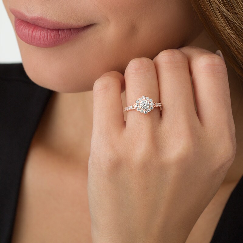 Main Image 3 of Previously Owned - 1 CT. T.W. Diamond Hexagon Frame Engagement Ring in 14K Rose Gold