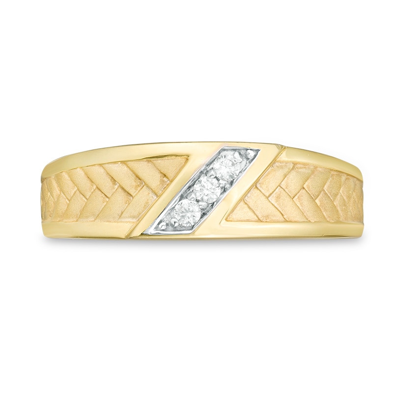 Main Image 4 of Previously Owned - Men's 1/10 CT. T.W. Diamond Three Stone Slant Ring in 10K Gold