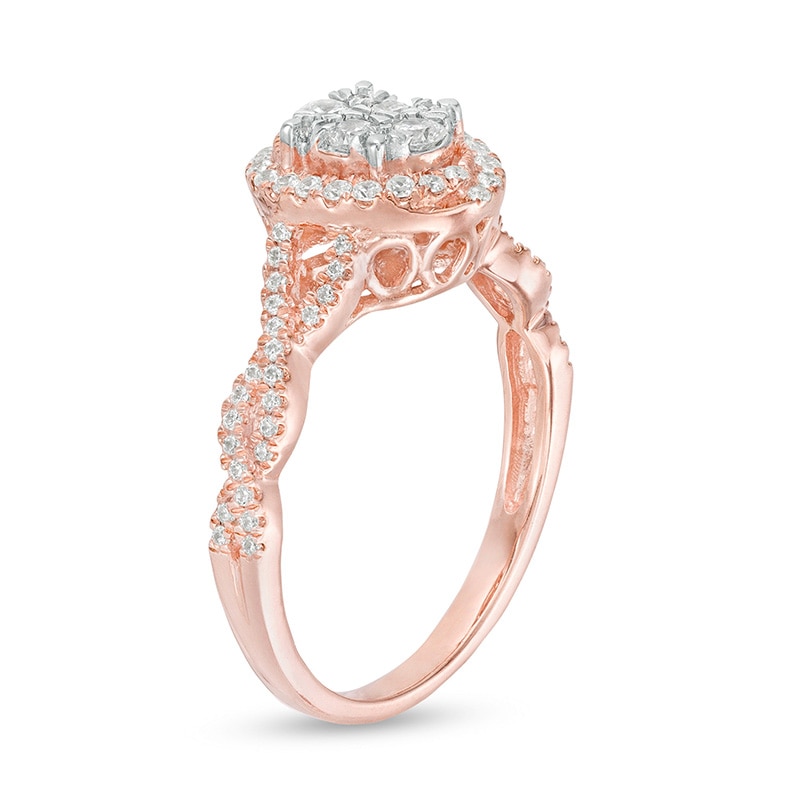 Main Image 3 of Previously Owned - 1/2 CT. T.W. Oval Composite Diamond Frame Twist Shank Ring in 10K Rose Gold