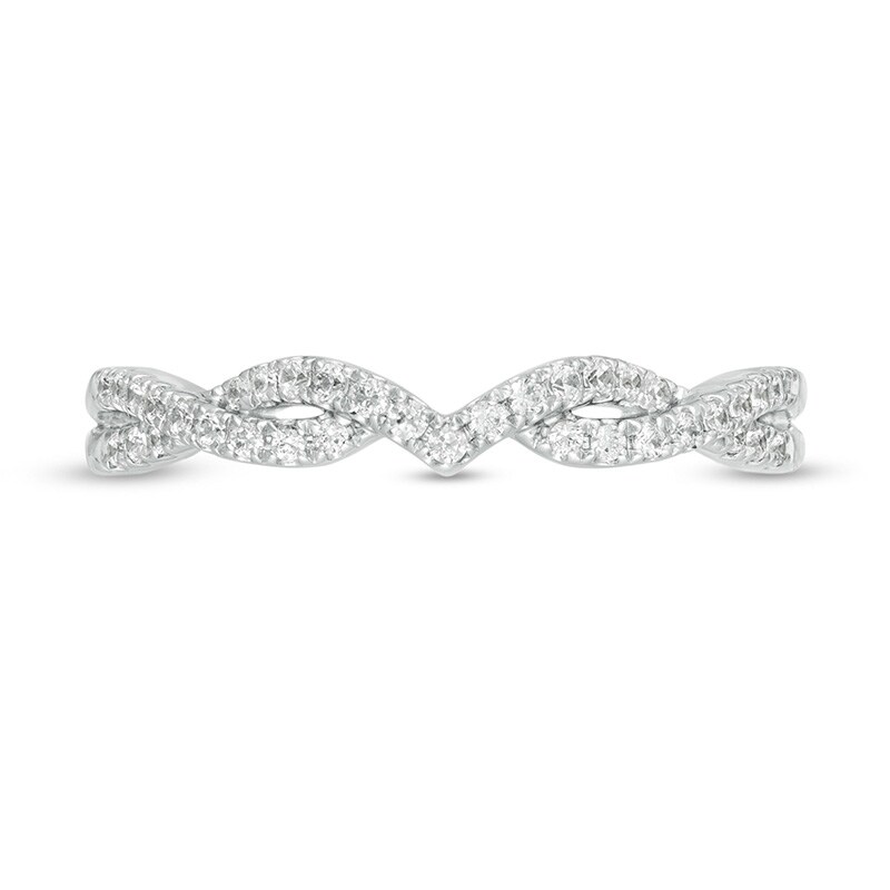 Main Image 4 of Previously Owned - 1/5 CT. T.W. Diamond Twist Shank Anniversary Band in 14K White Gold