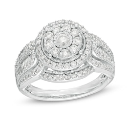 Previously Owned - 1 CT. T.W. Composite Diamond Double Frame Vintage-Style Engagement Ring in 10K White Gold