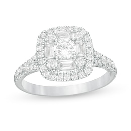 Previously Owned - 1 CT. T.W. Diamond Cushion Frame Engagement Ring in 14K White Gold