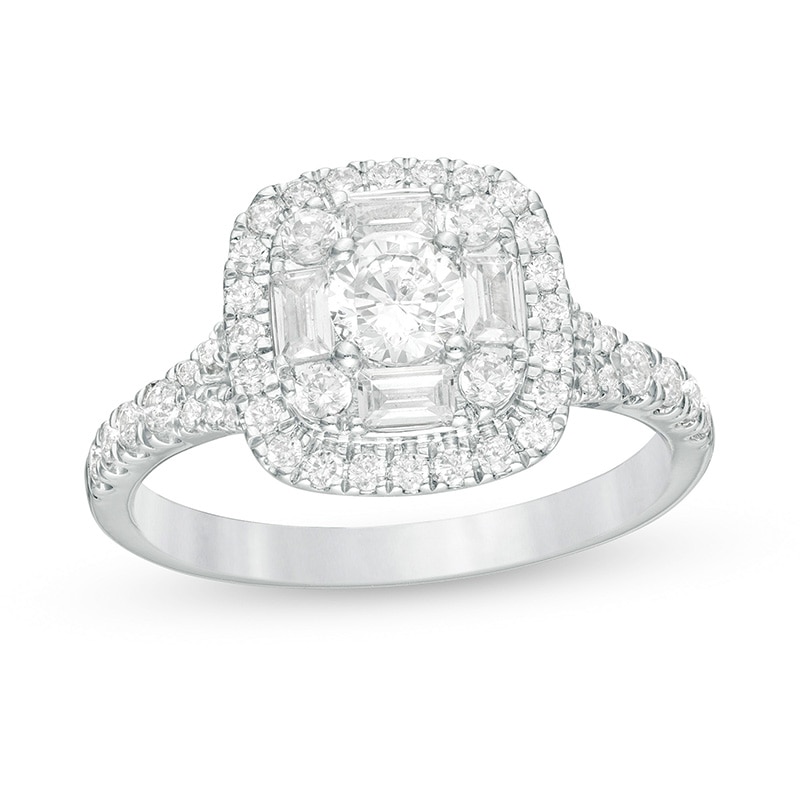 Previously Owned - 1 CT. T.W. Diamond Cushion Frame Engagement Ring in 14K White Gold