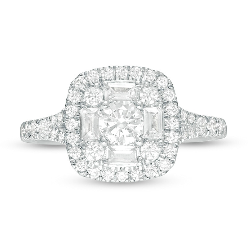 Previously Owned - 1 CT. T.W. Diamond Cushion Frame Engagement Ring in 14K White Gold