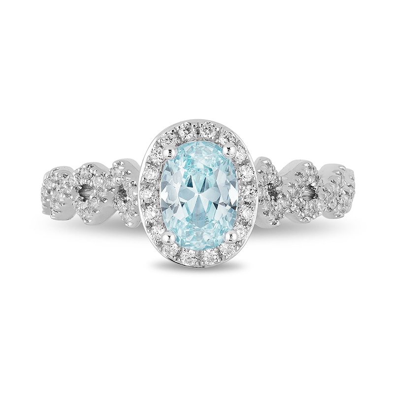 Previously Owned - Enchanted Disney Elsa Oval Aquamarine and 1/4 CT. T.W. Diamond Engagement Ring in 14K White Gold