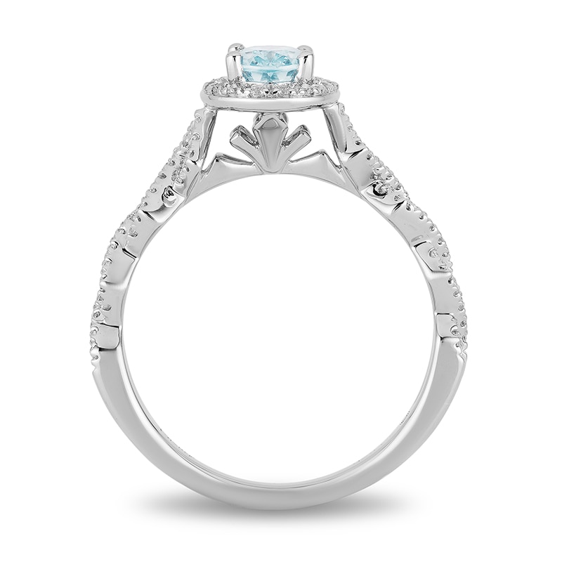 Previously Owned - Enchanted Disney Elsa Oval Aquamarine and 1/4 CT. T.W. Diamond Engagement Ring in 14K White Gold