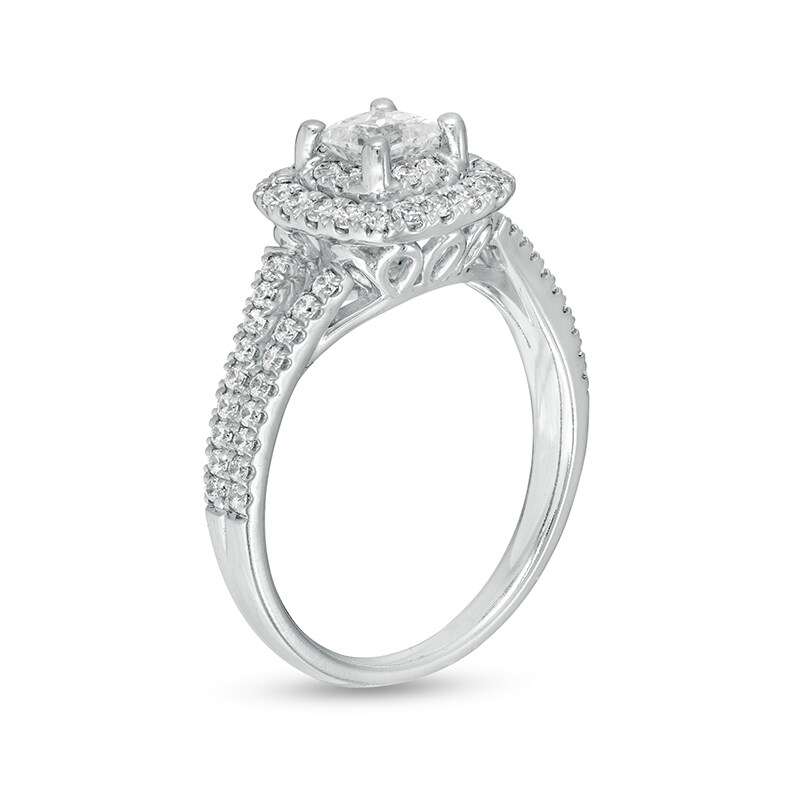 Main Image 3 of Previously Owned - 1 CT. T.W. Princess-Cut Diamond Cushion Frame Split Shank Engagement Ring in 14K White Gold