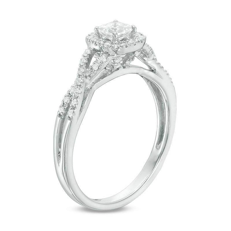 Main Image 2 of Previously Owned - 1/2 CT. T.W. Princess-Cut Diamond Frame Twist Engagement Ring in 14K White Gold