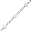 Thumbnail Image 1 of Previously Owned-5.0mm Freshwater Cultured Pearl and Diamond Accent Infinity Bracelet in Sterling Silver-7.25"