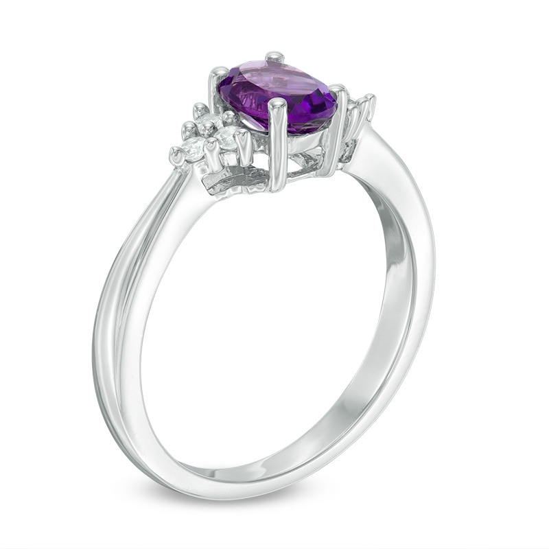 Previously Owned - Oval Amethyst and Lab-Created White Sapphire Tri-Sides Pendant and Ring Set in Sterling Silver
