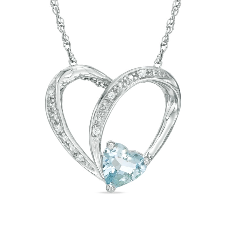Main Image 1 of Previously Owned - 6.0mm Heart-Shaped Aquamarine and Lab-Created White Sapphire Heart Pendant in Sterling Silver