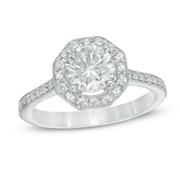 Previously Owned - 1-1/3 CT. T.W. Diamond Octagon Frame Vintage-Style Engagement Ring in 14K White Gold