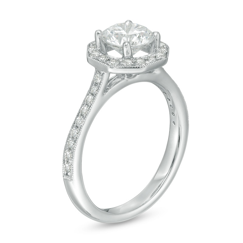 Previously Owned - 1-1/3 CT. T.W. Diamond Octagon Frame Vintage-Style Engagement Ring in 14K White Gold