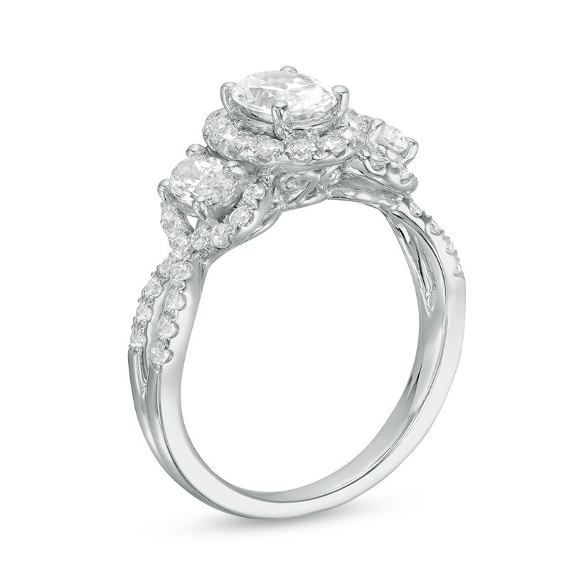 Main Image 2 of Previously Owned - 2 CT. T.W. Oval Diamond Past Present Future® Frame Twist Engagement Ring in 14K White Gold