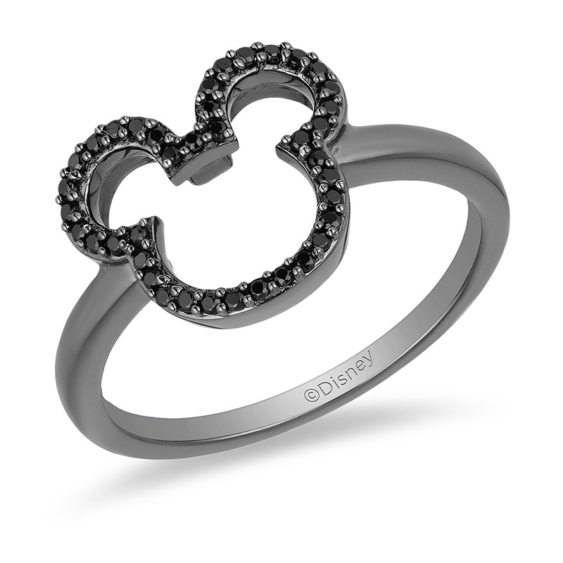 Main Image 1 of Previously Owned - Mickey Mouse & Minnie Mouse 1/6 CT. T.W. Black Diamond Ring in Sterling Silver