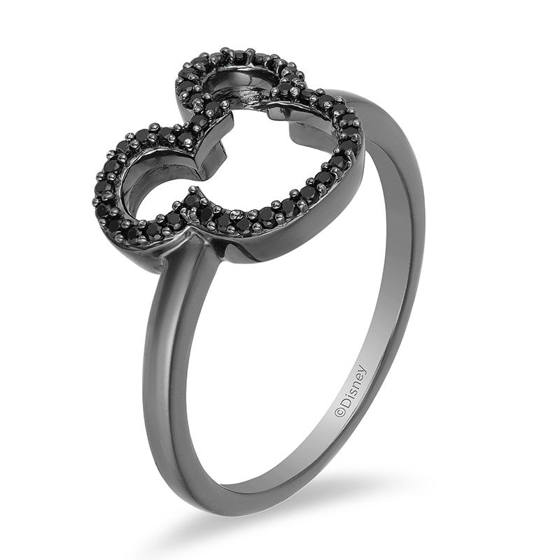 Main Image 2 of Previously Owned - Mickey Mouse & Minnie Mouse 1/6 CT. T.W. Black Diamond Ring in Sterling Silver