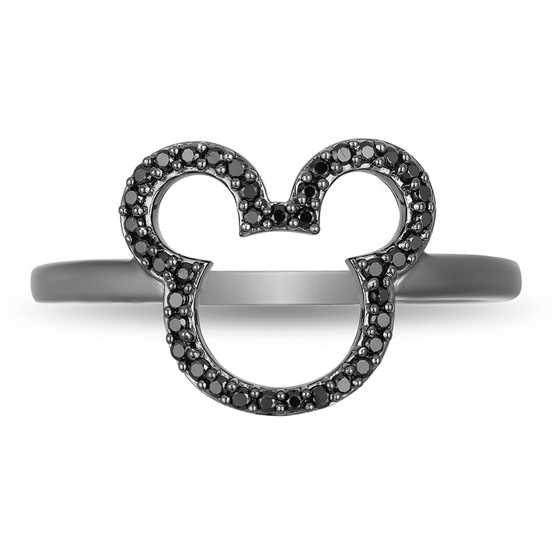 Main Image 3 of Previously Owned - Mickey Mouse & Minnie Mouse 1/6 CT. T.W. Black Diamond Ring in Sterling Silver