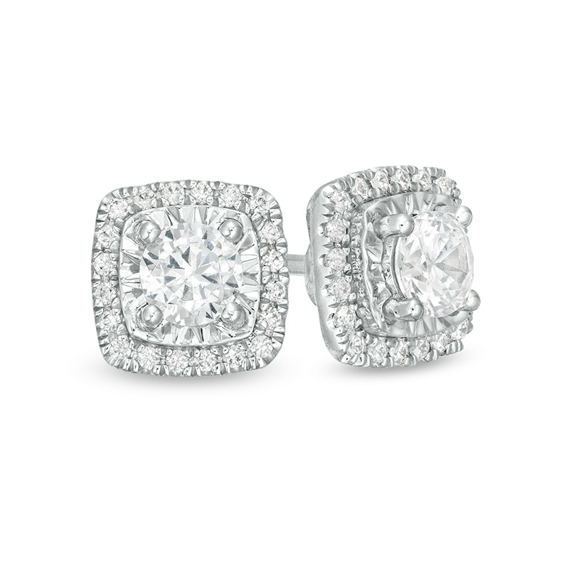 Previously Owned - 1/2 CT. T.W. Diamond Cushion Frame Stud Earrings in 10K White Gold