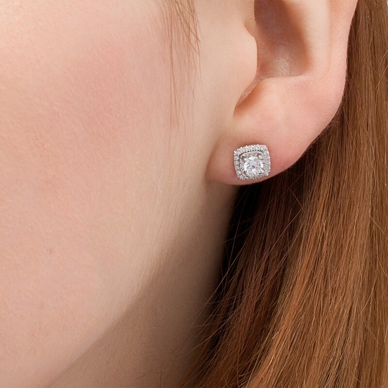Previously Owned - 1/2 CT. T.W. Diamond Cushion Frame Stud Earrings in 10K White Gold