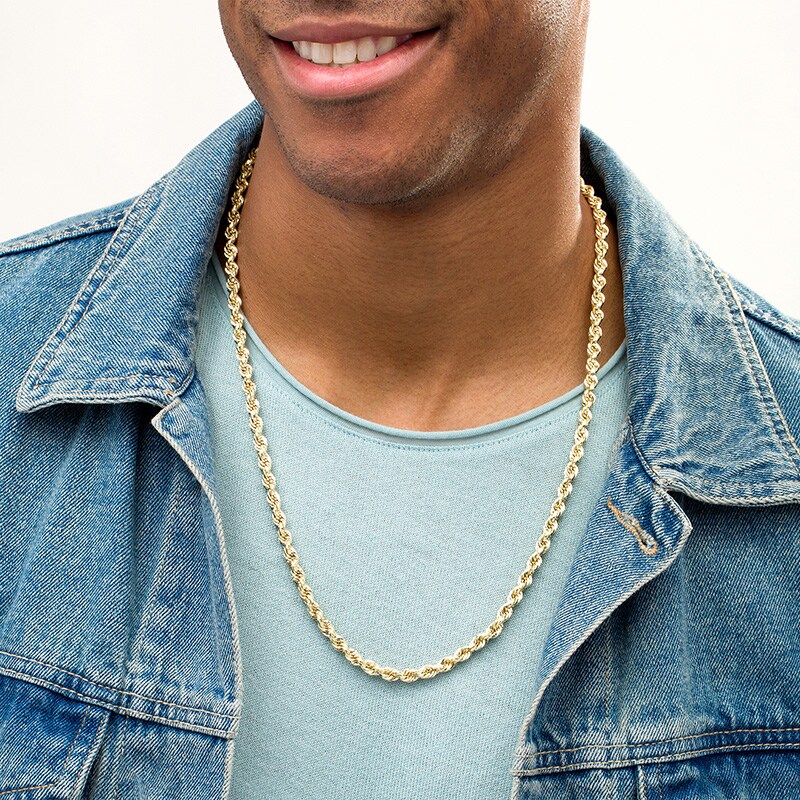 Main Image 2 of Previously Owned - Men's 035 Gauge Rope Chain Necklace in Hollow 10K Gold - 26"