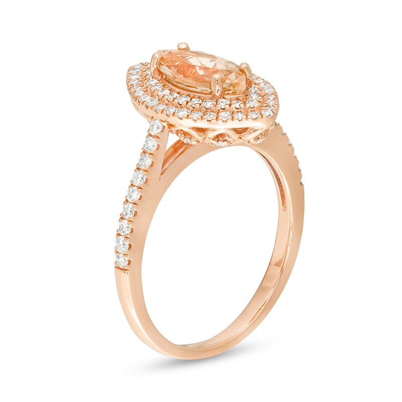 Main Image 3 of Previously Owned - Marquise Morganite and 1/2 CT. T.W. Diamond Double Frame Engagement Ring in 14K Rose Gold