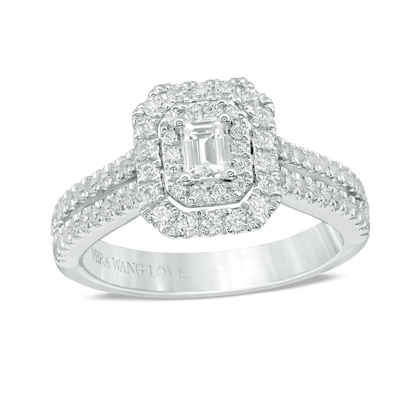 Previously Owned - Vera Wang Love Collection 1 CT. T.W. Emerald-Cut Diamond Engagement Ring in 14K White Gold