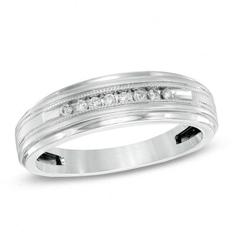 Main Image 1 of Previously Owned - 1/10 CT. T.W. Diamond Milgrain Wedding Band in 10K White Gold