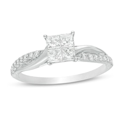 Previously Owned - 1/2 CT. T.W. Princess-Cut Quad Diamond Twist Shank Engagement Ring in 14K White Gold