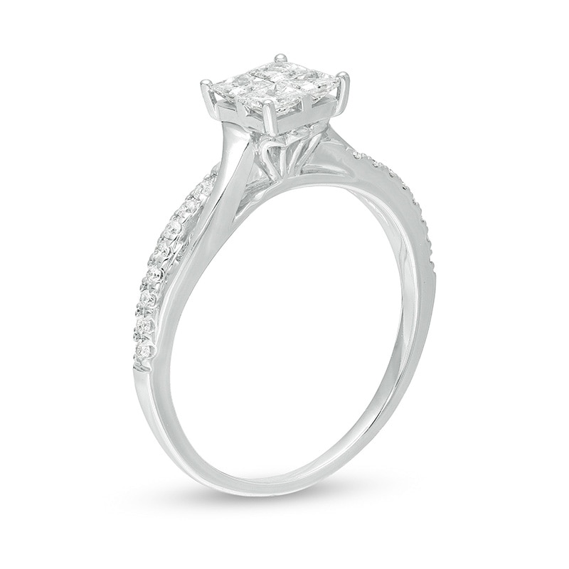 Main Image 3 of Previously Owned - 1/2 CT. T.W. Princess-Cut Quad Diamond Twist Shank Engagement Ring in 14K White Gold