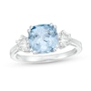 Thumbnail Image 1 of Previously Owned - 8.0mm Cushion-Cut Lab-Created Blue Spinel and White Sapphire Three Stone Ring in Sterling Silver