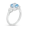 Thumbnail Image 3 of Previously Owned - 8.0mm Cushion-Cut Lab-Created Blue Spinel and White Sapphire Three Stone Ring in Sterling Silver