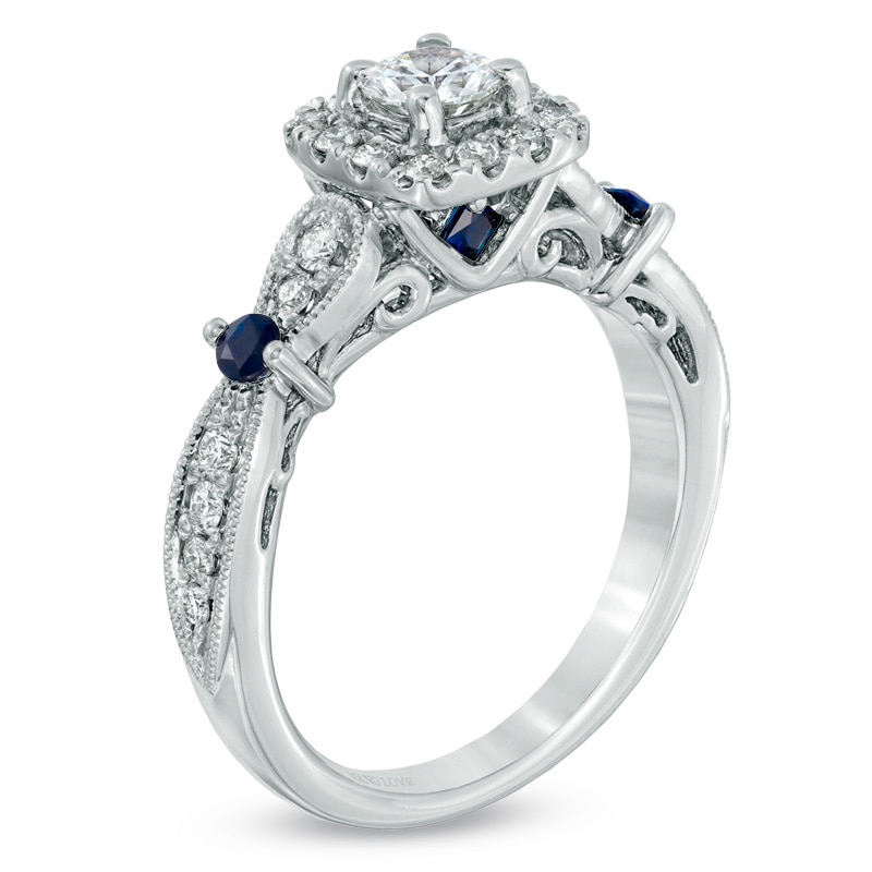 Previously Owned - Vera Wang Love Collection 3/4 CT. T.W. Diamond and Blue Sapphire Ring in 14K White Gold